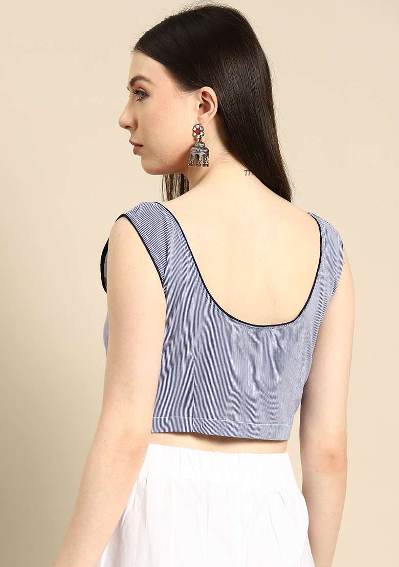 Blue Printed Cotton Blouse - Indya