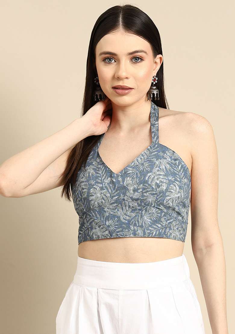Blue Printed Cotton Blouse - Indya