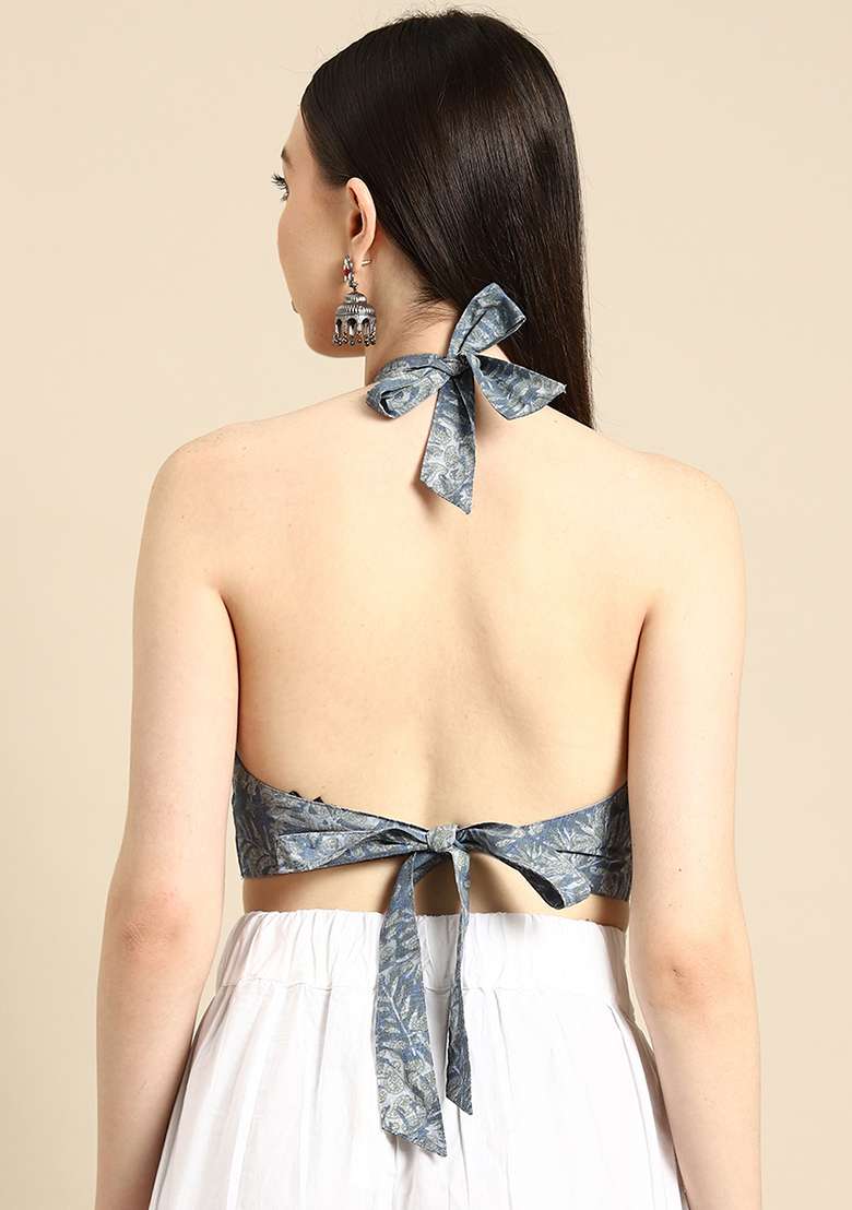 Blue Printed Cotton Blouse - Indya