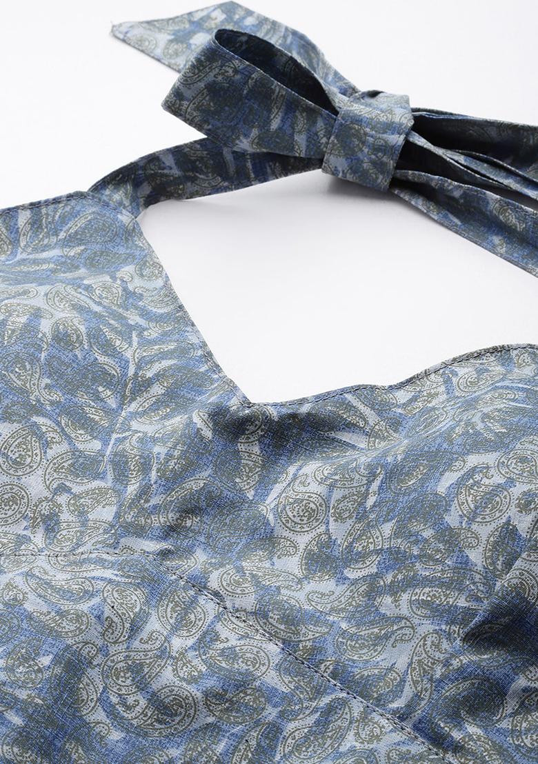 Blue Printed Cotton Blouse - Indya