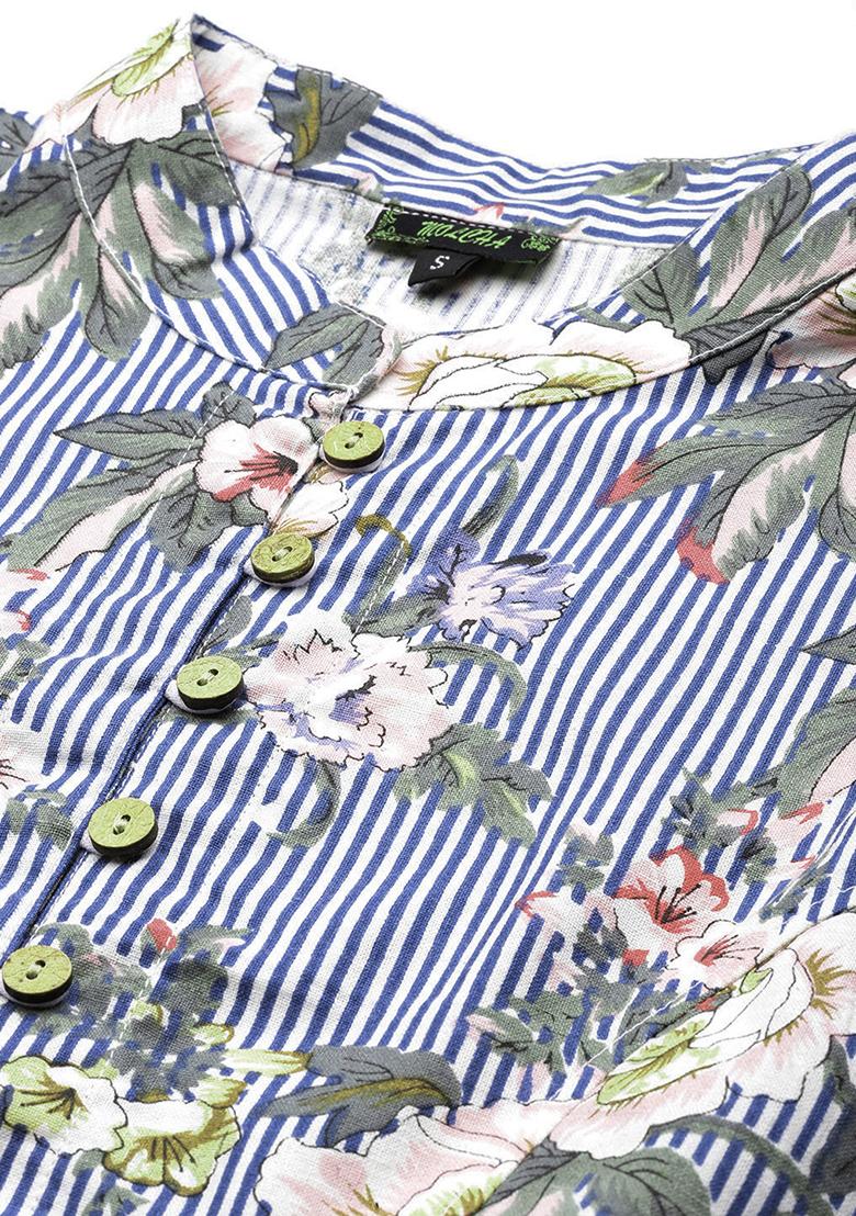 Blue Printed Cotton Blouse - Indya