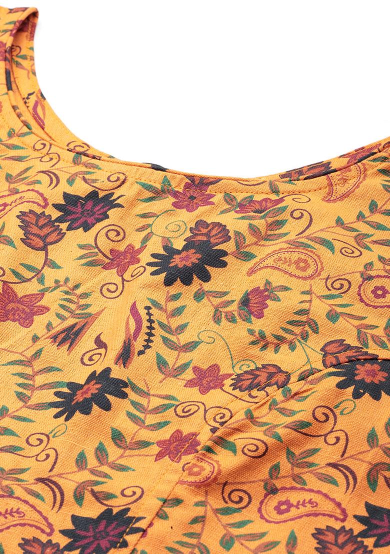 Yellow Printed Cotton Blouse - Indya