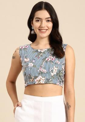 Blue Printed Cotton Blouse