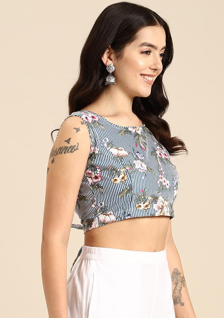 Blue Printed Cotton Blouse - Indya