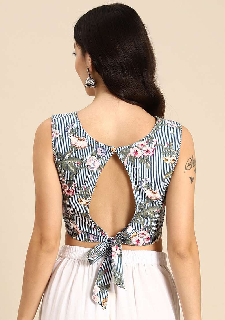 Blue Printed Cotton Blouse - Indya