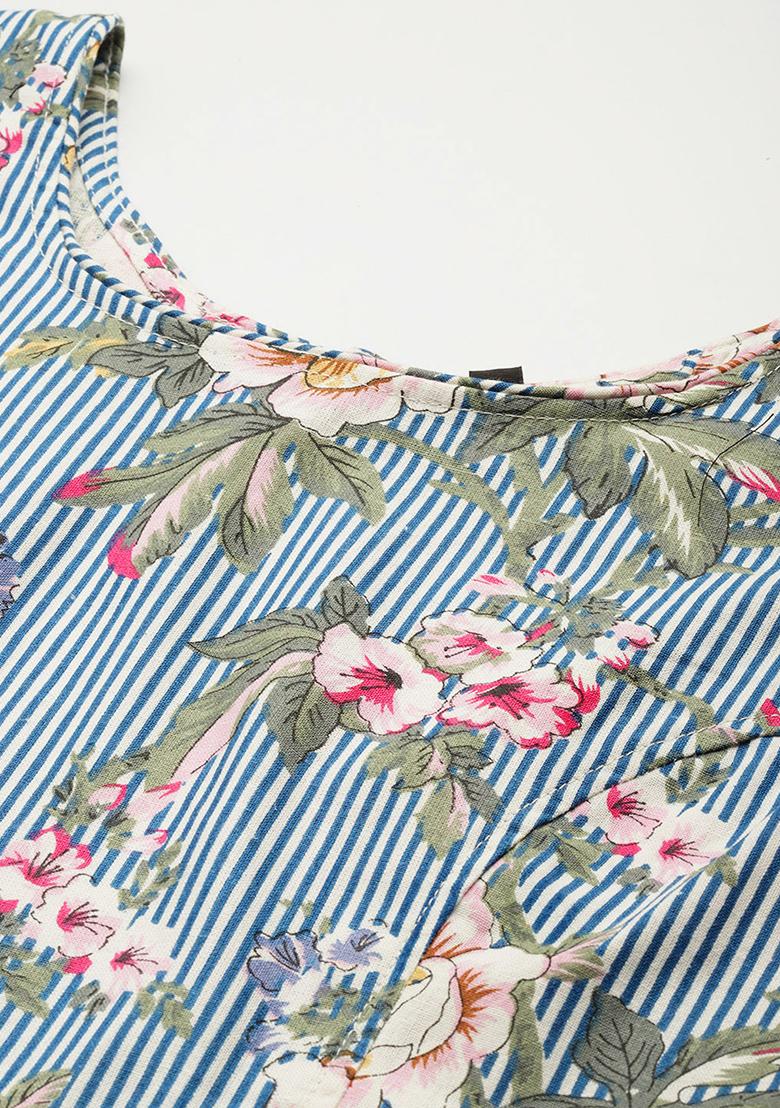 Blue Printed Cotton Blouse - Indya