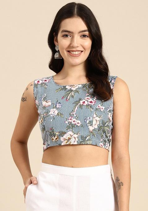 Blue Printed Cotton Blouse