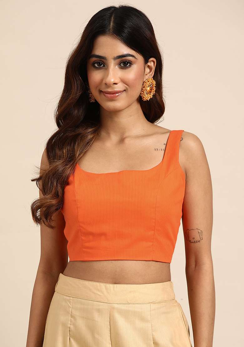 Orange Plain Cotton Blouse - Indya