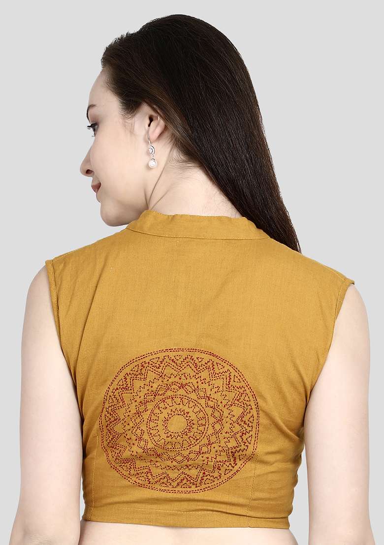 Yellow Embroidery Cotton Blouse - Indya