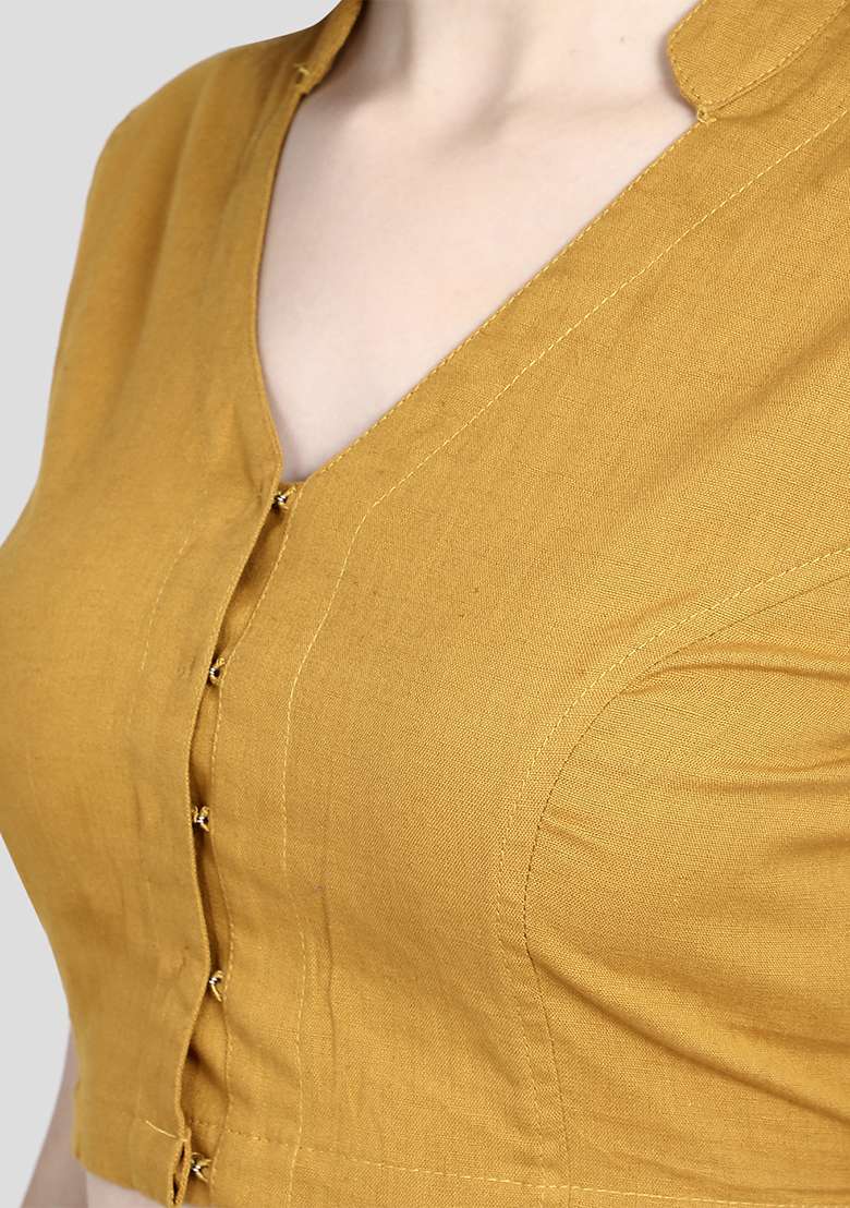 Yellow Embroidery Cotton Blouse - Indya
