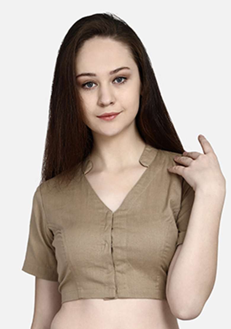 Beige Embroidery Cotton Blouse - Indya