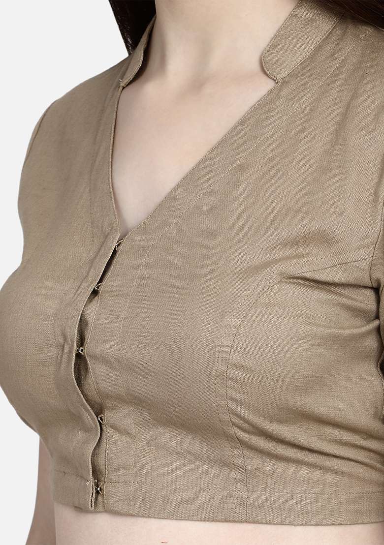 Beige Embroidery Cotton Blouse - Indya