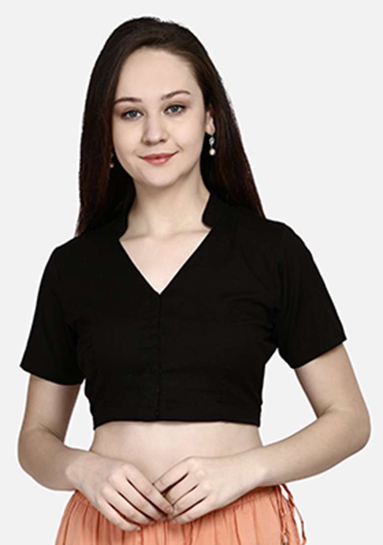 Black Embroidery Cotton Blouse - Indya