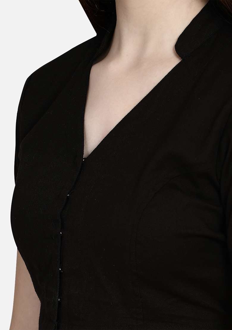 Black Embroidery Cotton Blouse - Indya