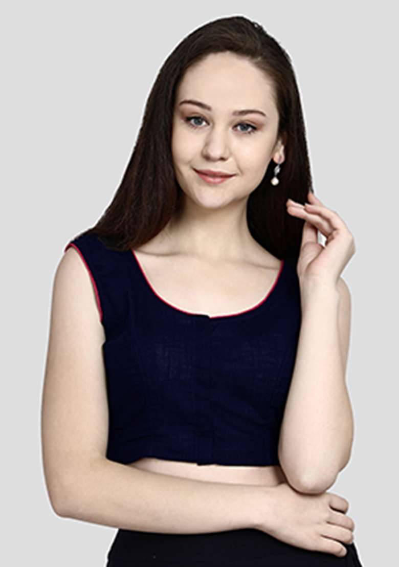 Blue Embroidery Cotton Blouse - Indya