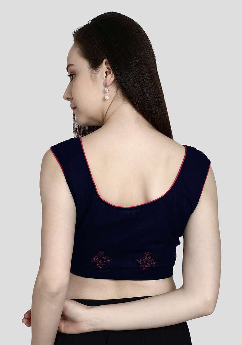 Blue Embroidery Cotton Blouse - Indya