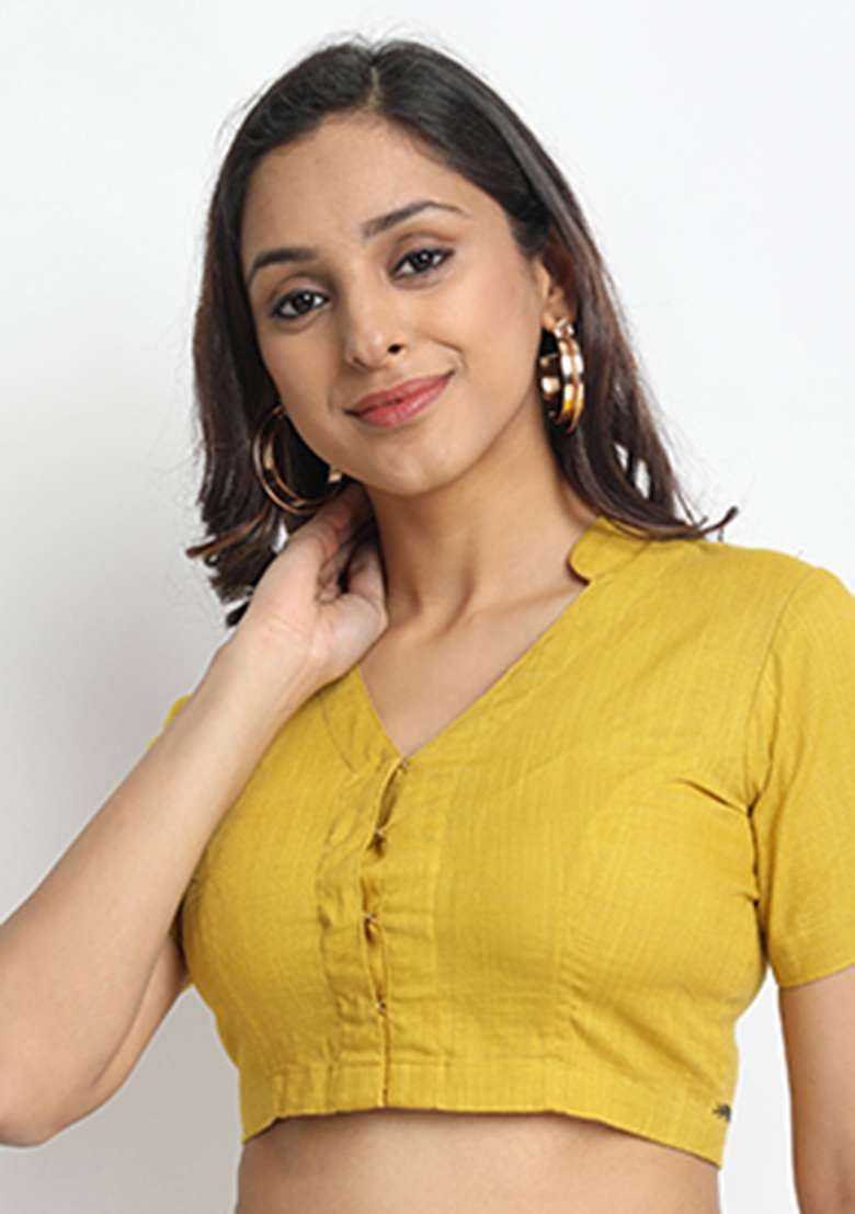 Yellow Embroidery Cotton Blouse - Indya