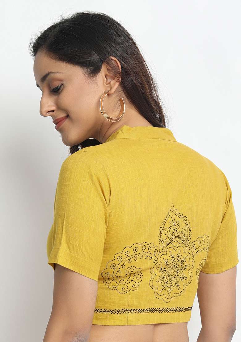 Yellow Embroidery Cotton Blouse - Indya