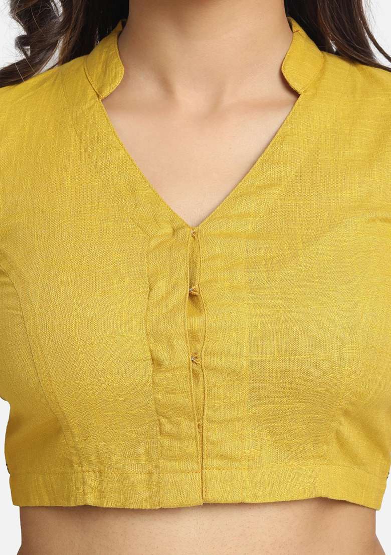 Yellow Embroidery Cotton Blouse - Indya