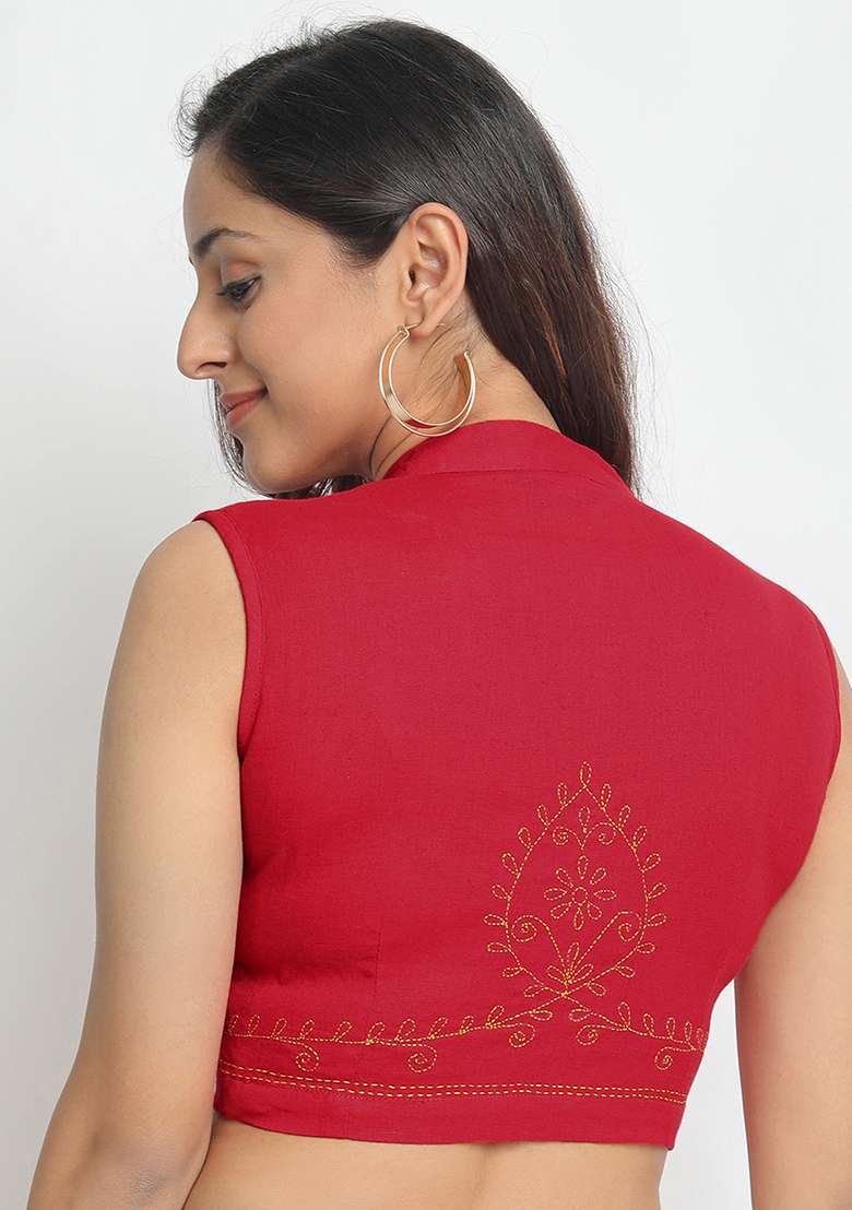Red Embroidery Cotton Blouse - Indya