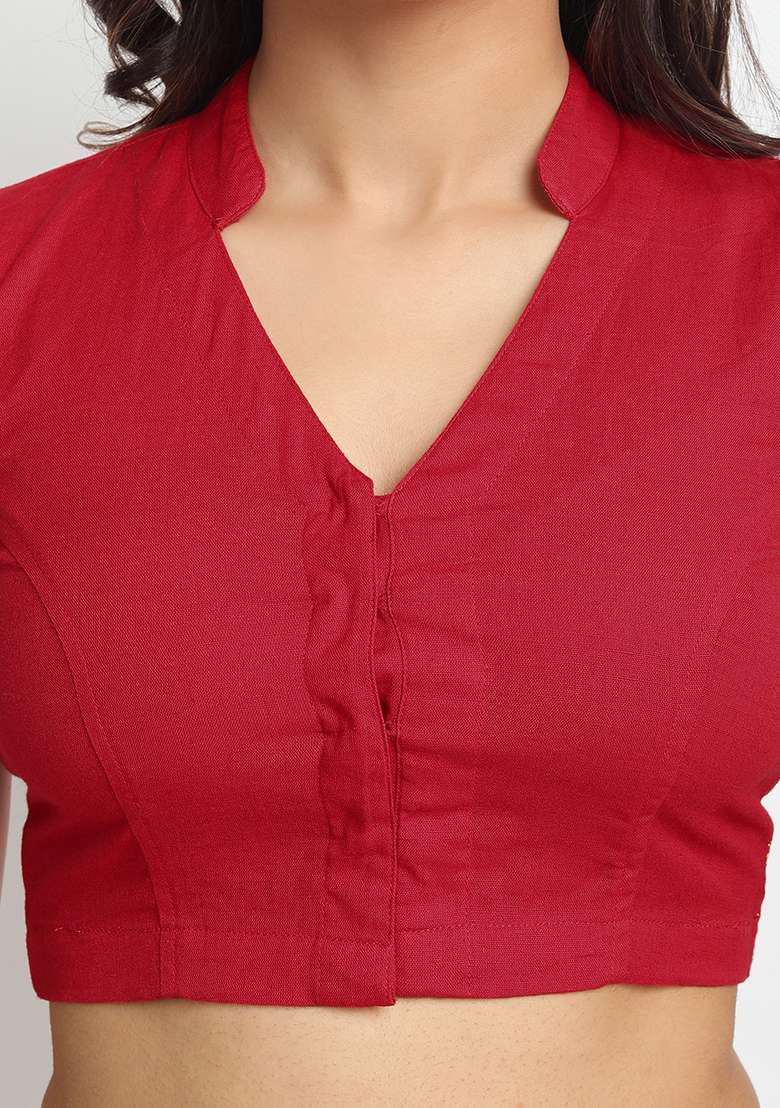 Red Embroidery Cotton Blouse - Indya