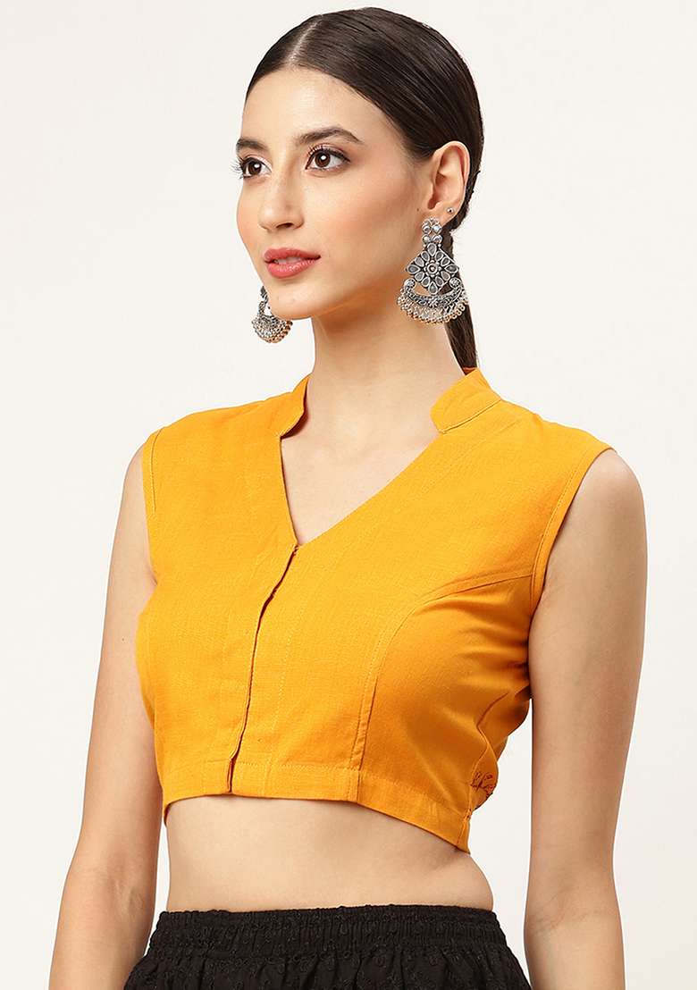 Yellow Embroidery Cotton Blouse - Indya