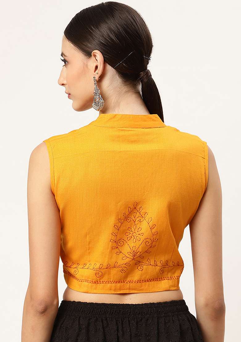 Yellow Embroidery Cotton Blouse - Indya