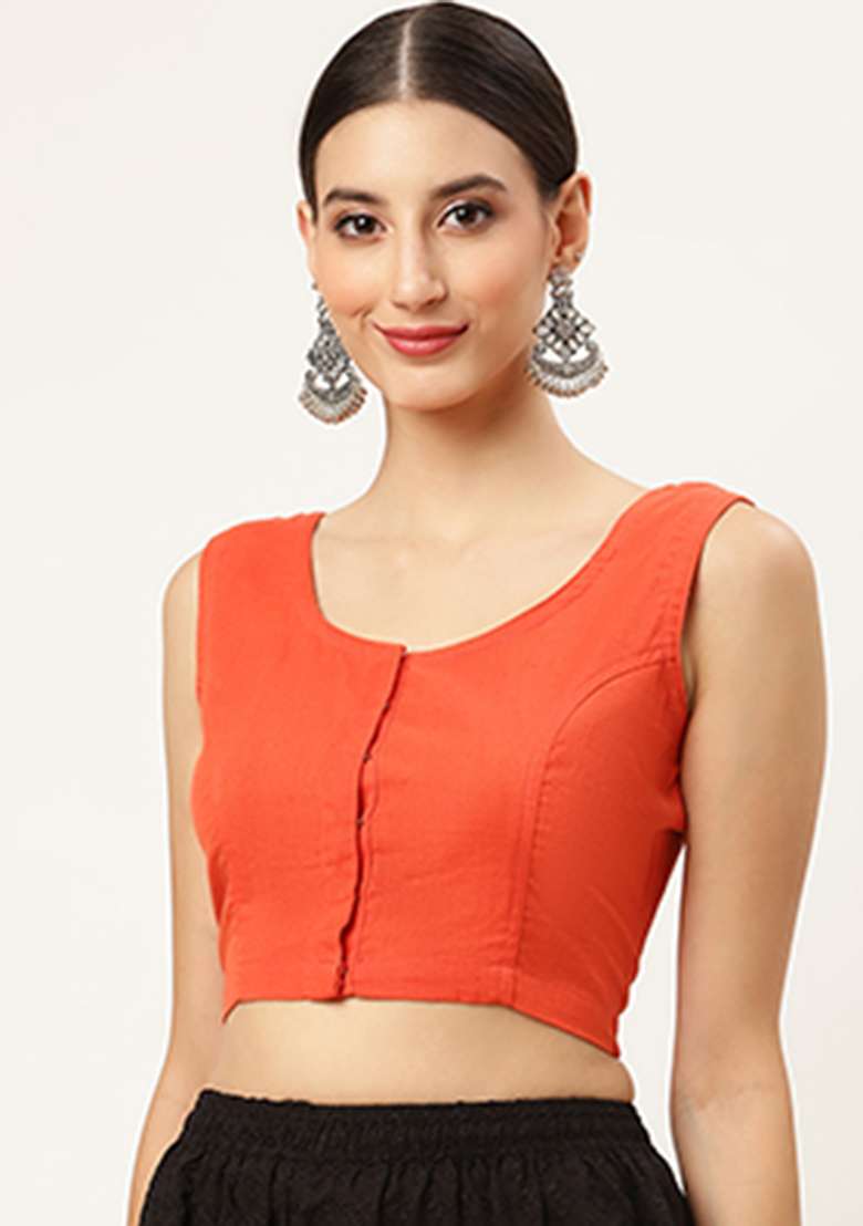 Rust Embroidery Cotton Blouse - Indya