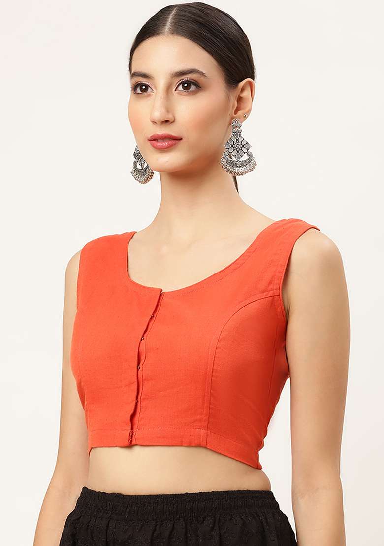 Rust Embroidery Cotton Blouse - Indya