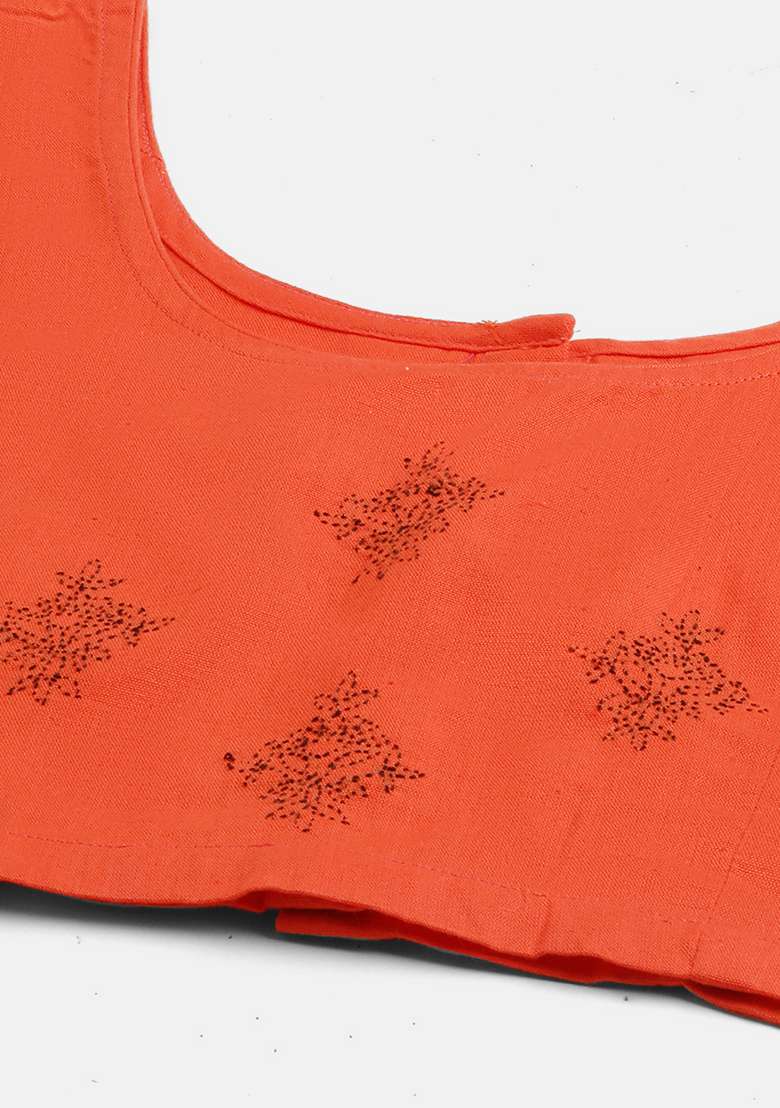 Rust Embroidery Cotton Blouse - Indya