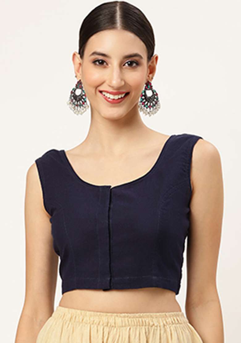 Blue Embroidery Cotton Blouse - Indya