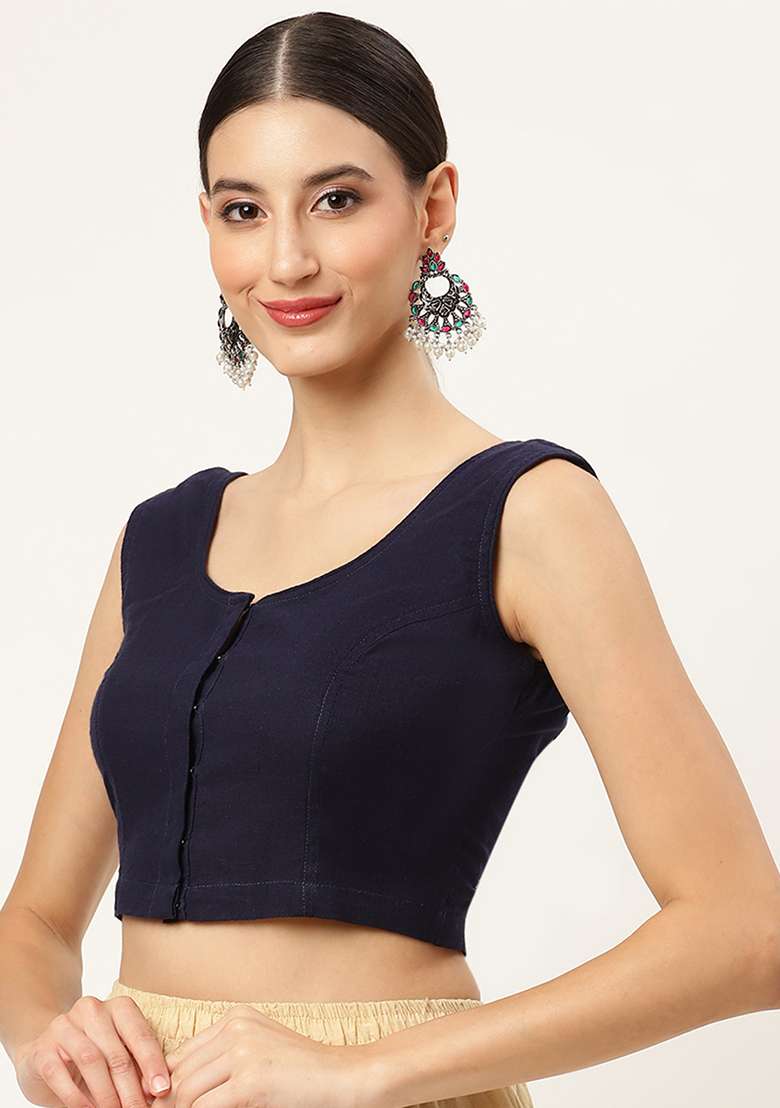 Blue Embroidery Cotton Blouse - Indya