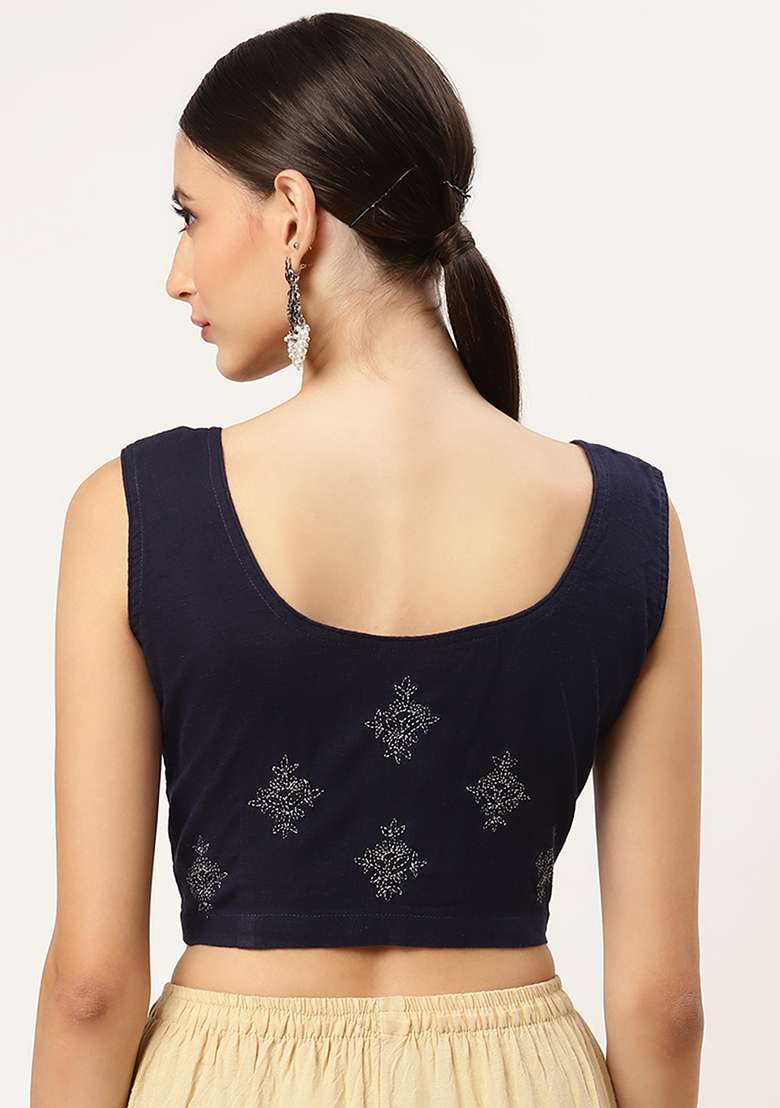Blue Embroidery Cotton Blouse - Indya