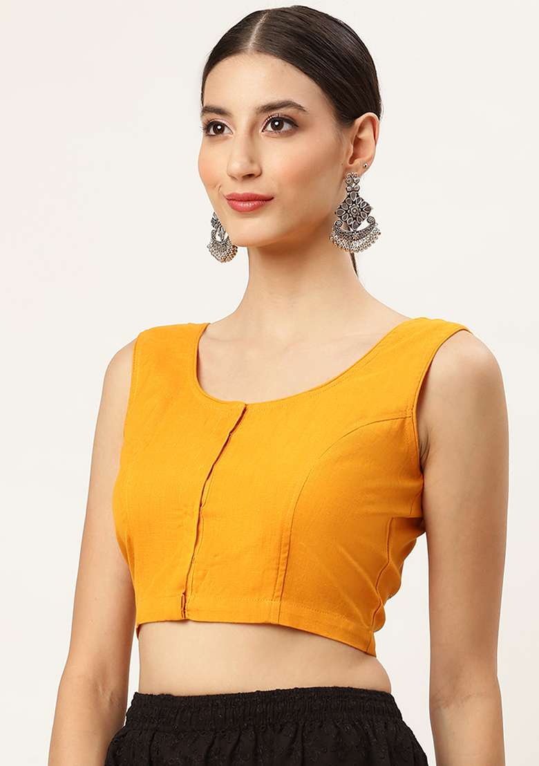Yellow Embroidery Cotton Blouse - Indya