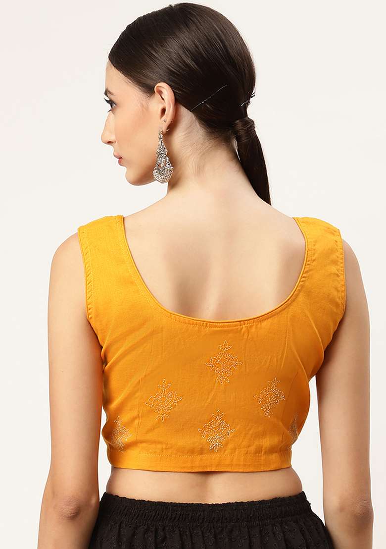 Yellow Embroidery Cotton Blouse - Indya