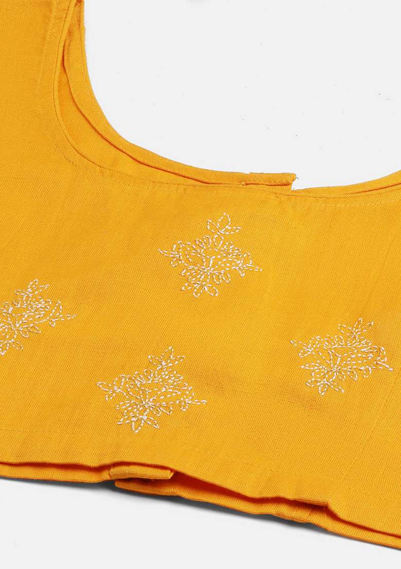 Yellow Embroidery Cotton Blouse - Indya