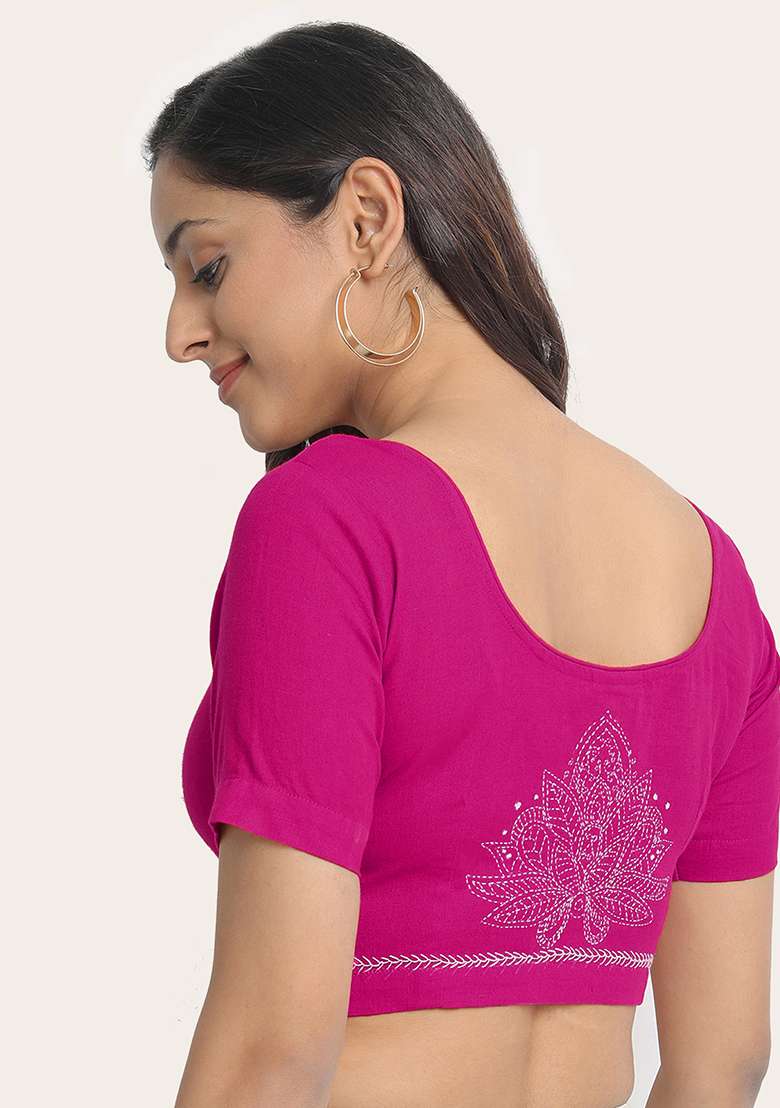 Pink Embroidery Cotton Blouse - Indya