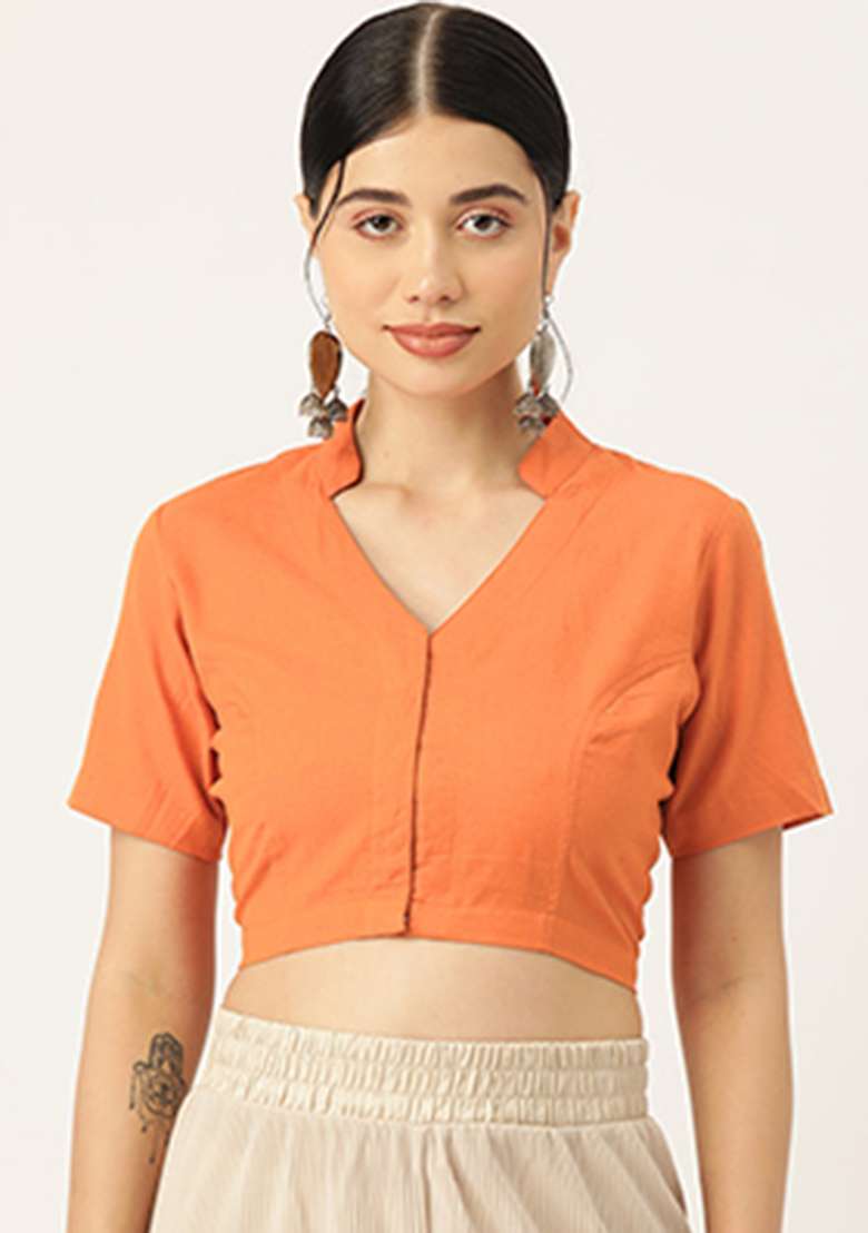 Rust Embroidery Cotton Blouse - Indya