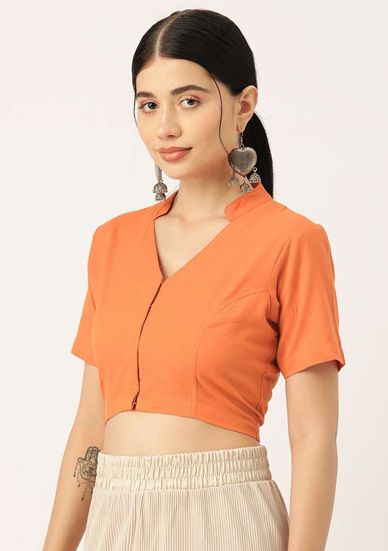 Rust Embroidery Cotton Blouse - Indya