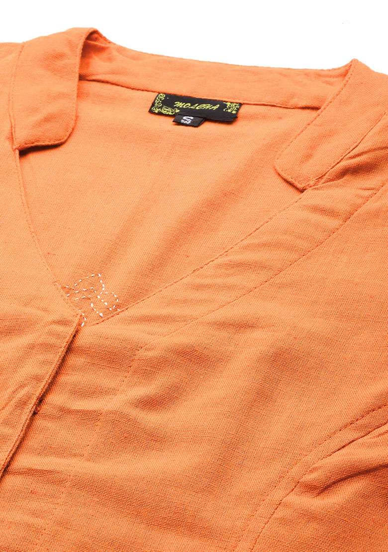 Rust Embroidery Cotton Blouse - Indya