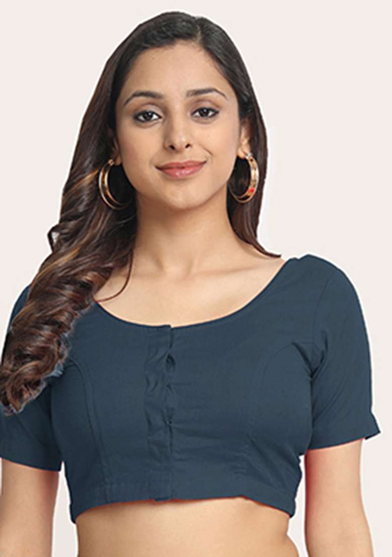 Grey Embroidery Cotton Blouse - Indya