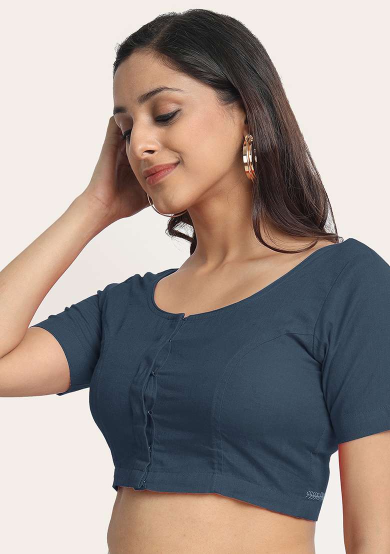 Grey Embroidery Cotton Blouse - Indya
