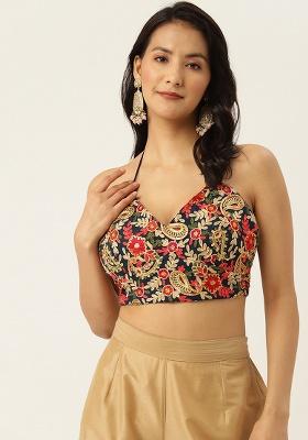 Blue Embroidery Georgette Blouse