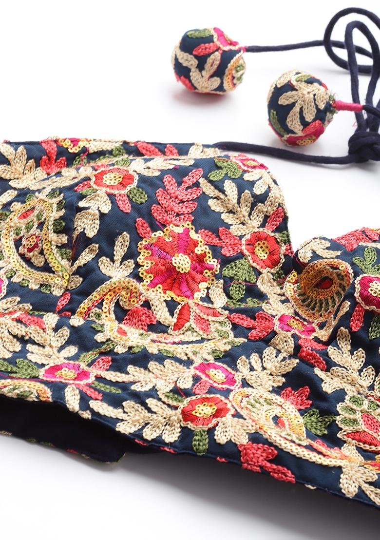 Blue Embroidery Georgette Blouse - Indya