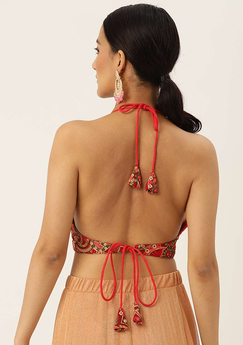 Red Embroidery Georgette Blouse - Indya