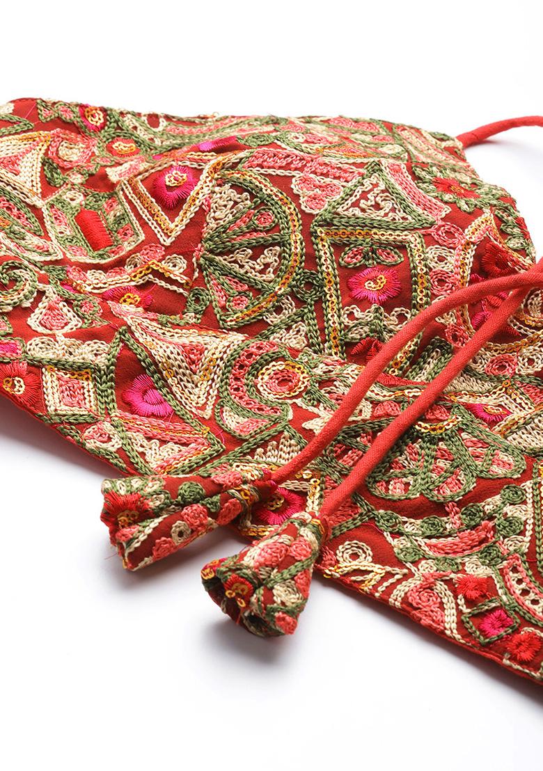 Red Embroidery Georgette Blouse - Indya