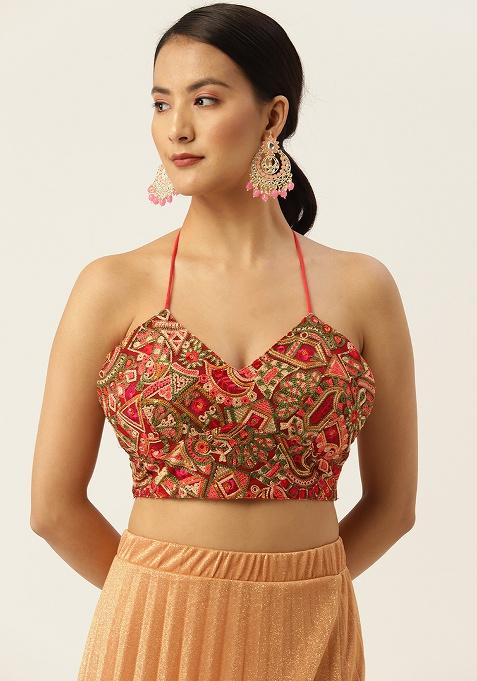 Red Embroidery Georgette Blouse