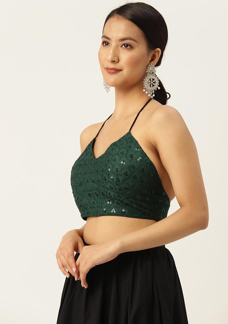 Green Embroidery Georgette Blouse - Indya