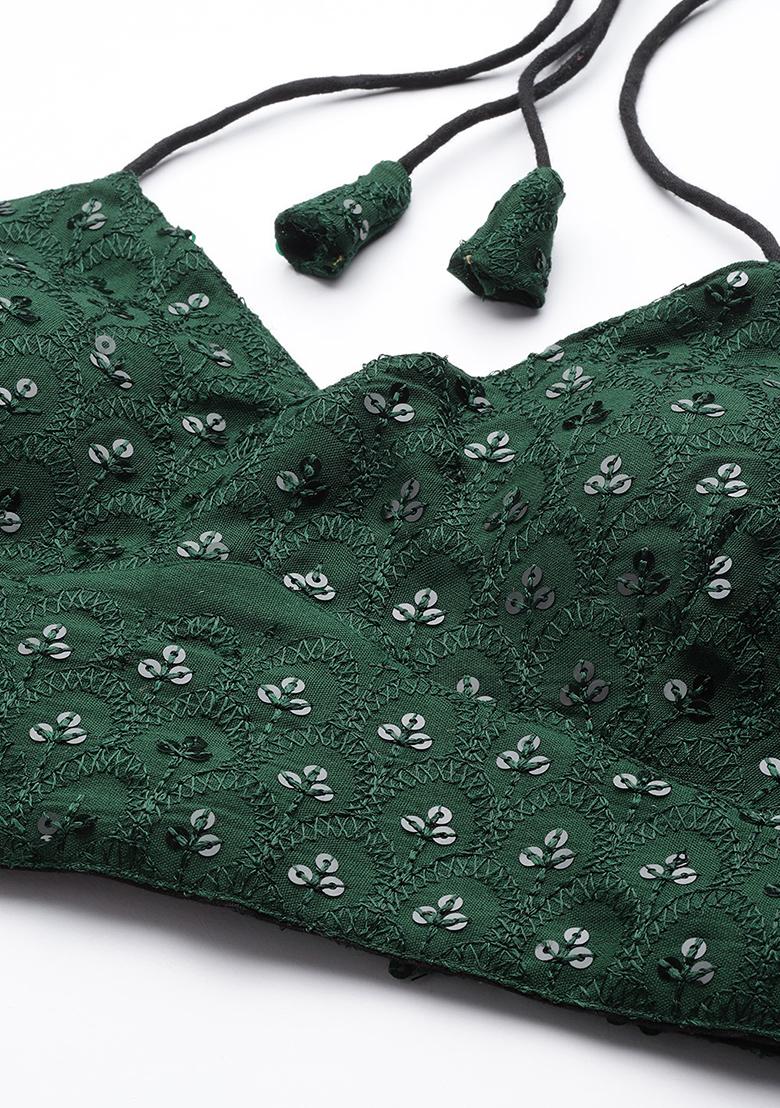 Green Embroidery Georgette Blouse - Indya