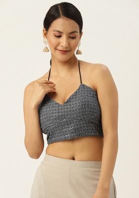 Grey Embroidery Georgette Blouse